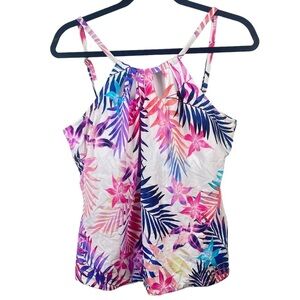 24th & Ocean Colorful Pink Floral Cut Out Halter Bathing Suit Top Size XL
